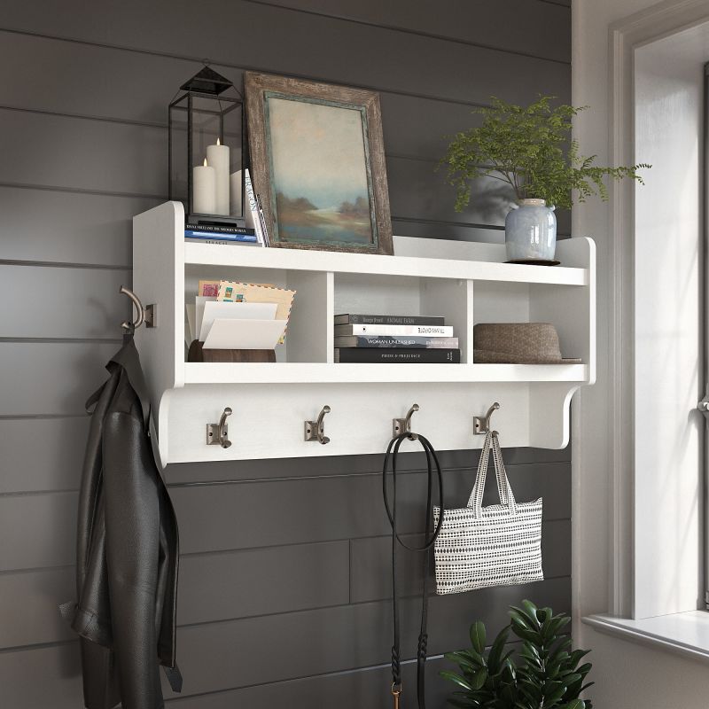 WDH340WAS-03 Woodland 40W Wall Mounted Coat Rack with Shelf in White Ash