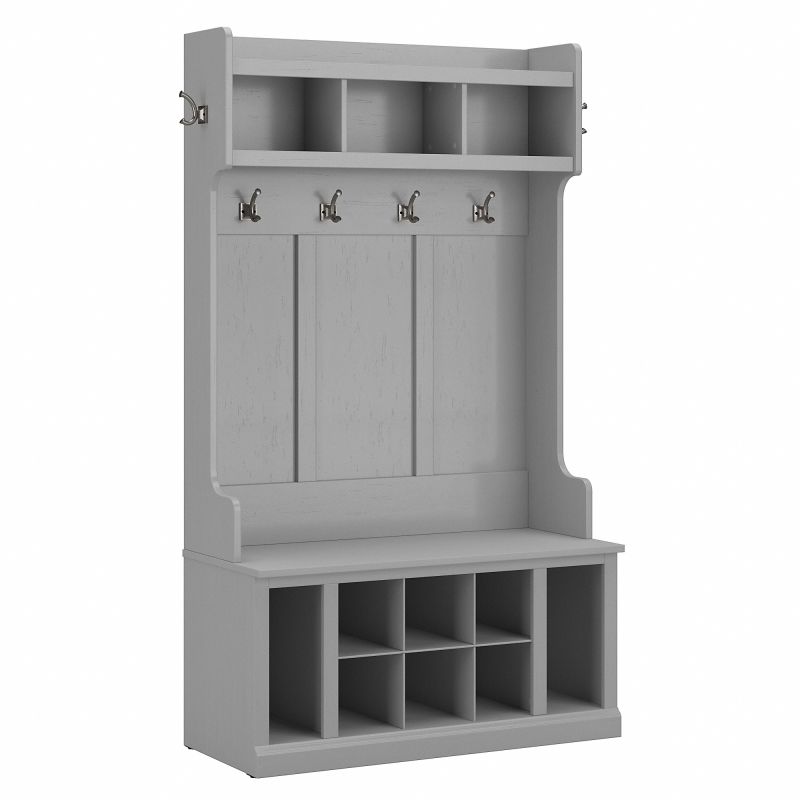 WDL002CG Woodland 40W Hall Tree and Shoe Storage Bench with Shelves in Cape Cod Gray