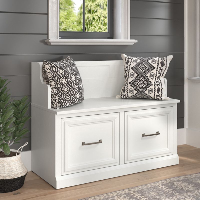 WDL005WAS Woodland 40W Entryway Bench with Doors in White Ash