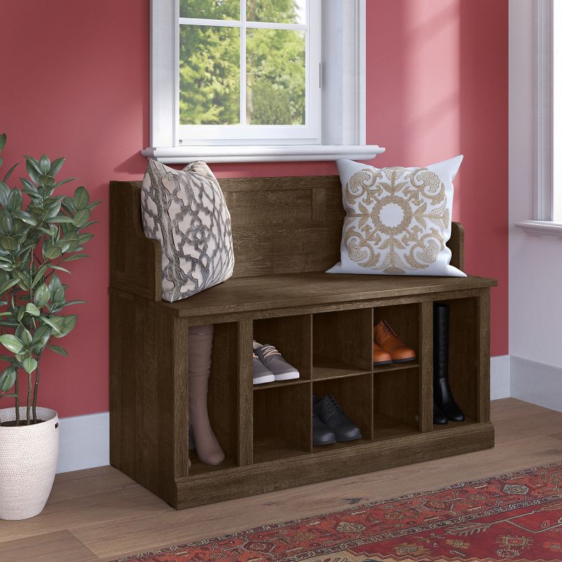 WDL006ABR Woodland 40W Entryway Bench with Shelves in Ash Brown