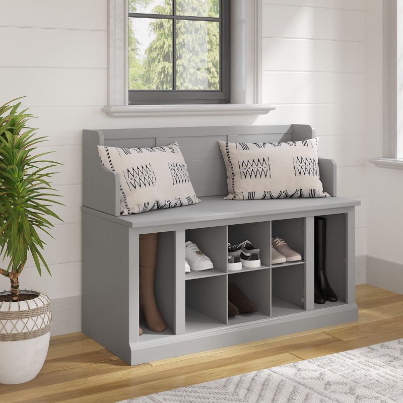 WDL006CG Woodland 40W Entryway Bench with Shelves in Cape Cod Gray