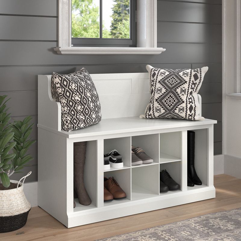 WDL006WAS Woodland 40W Entryway Bench with Shelves in White Ash