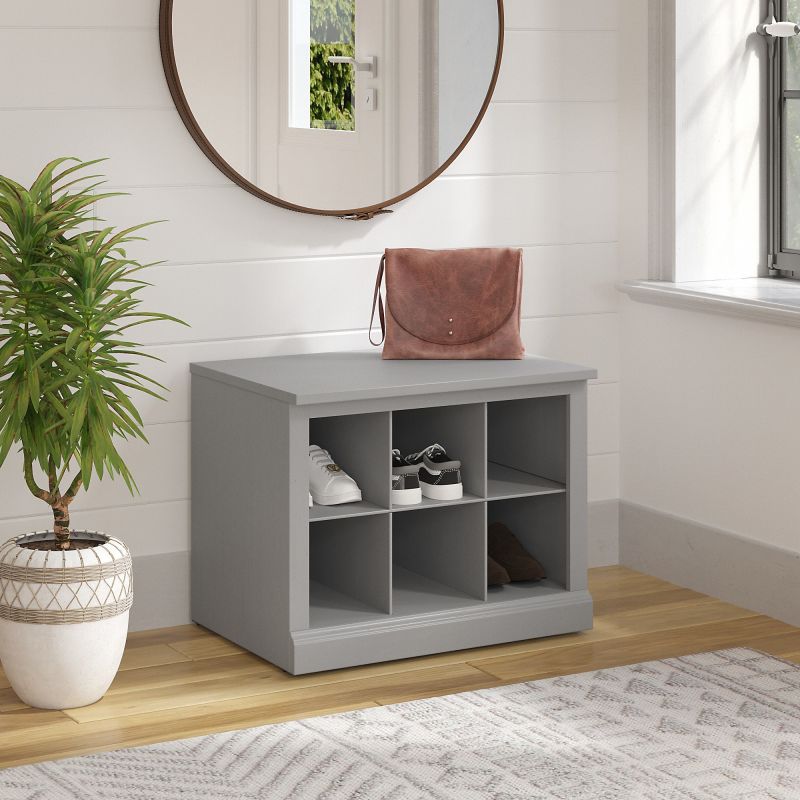 WDS224CG-03 Woodland 24W Small Shoe Bench with Shelves in Cape Cod Gray