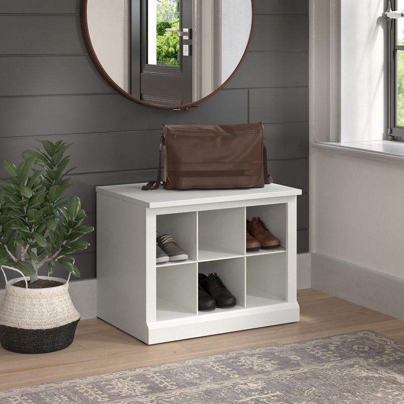 WDS224WAS-03 Woodland 24W Small Shoe Bench with Shelves in White Ash