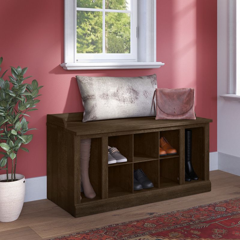 WDS240ABR-03 Woodland 40W Shoe Storage Bench with Shelves in Ash Brown