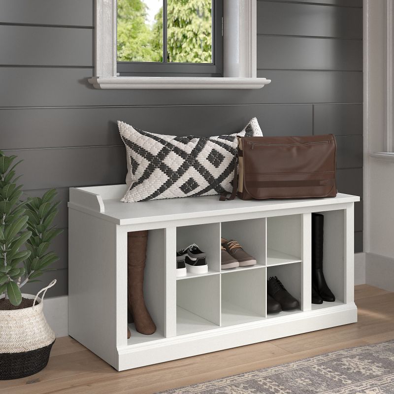 WDS240WAS-03 Woodland 40W Shoe Storage Bench with Shelves in White Ash