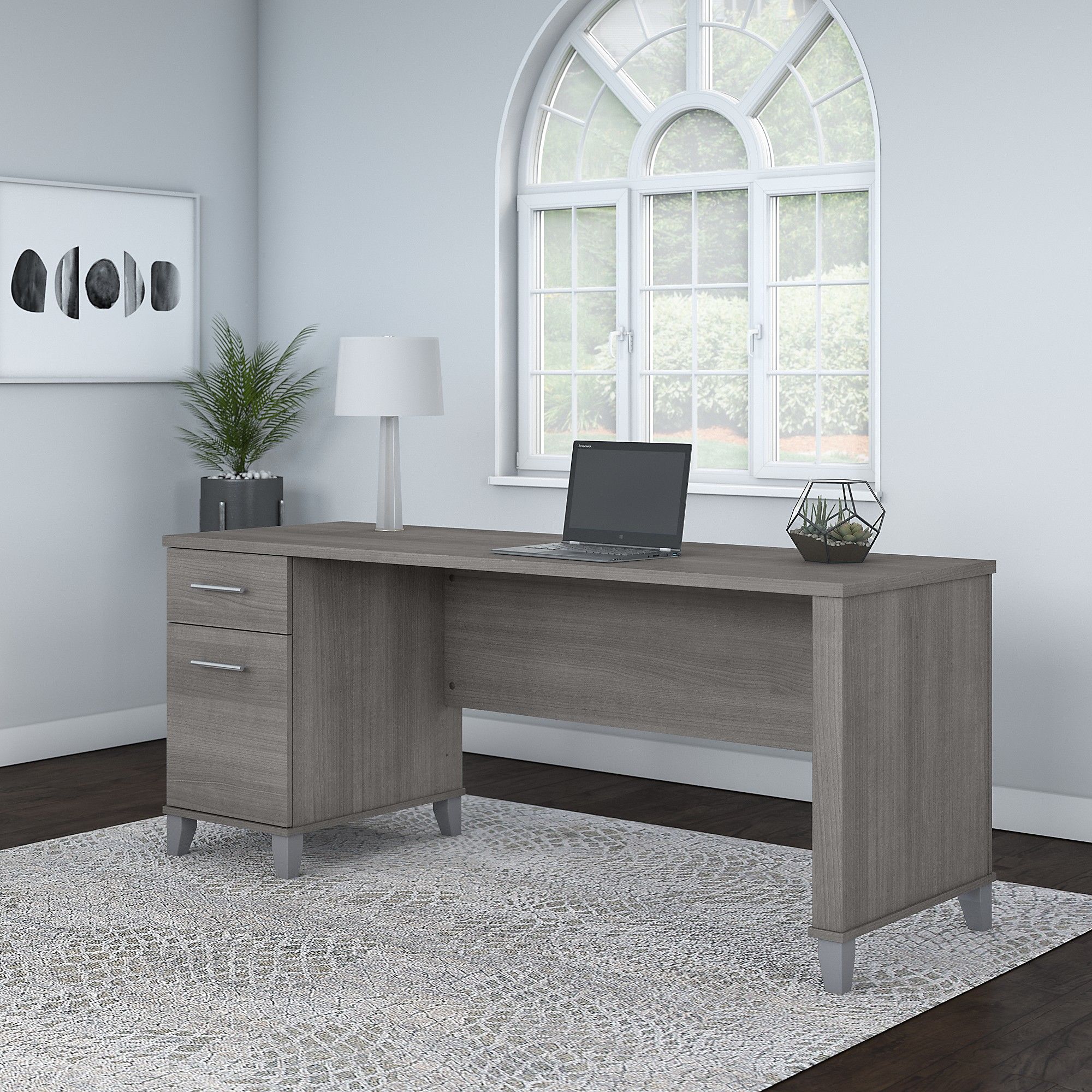 72W Office Desk with Drawers in Platinum Gray by Bush