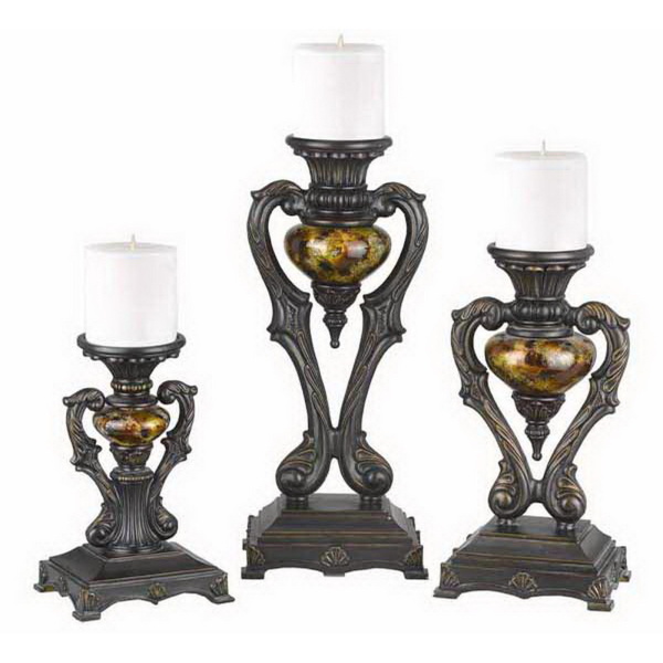 TA-587/3C Traditional Resin Candle Holder Reverse Painted Glass