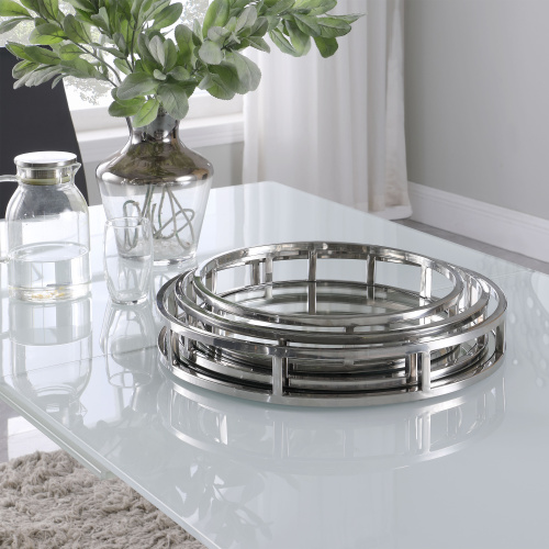 1008-RND-TR Round Stainless Steel Mirrored Nesting Trays