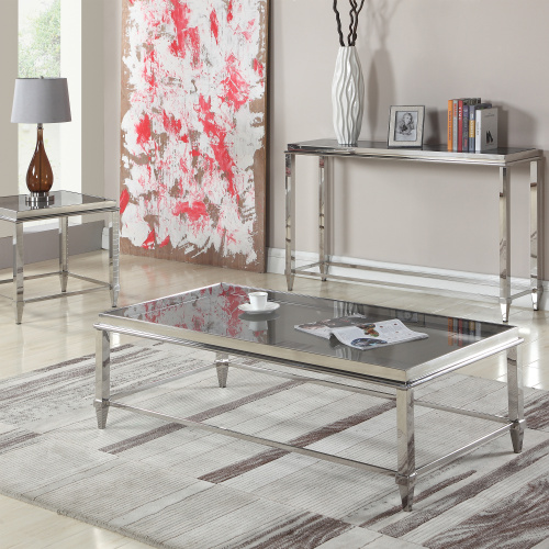 2035-SQ-CT Contemporary Square Cocktail Table  Glass Top & Gray Trim