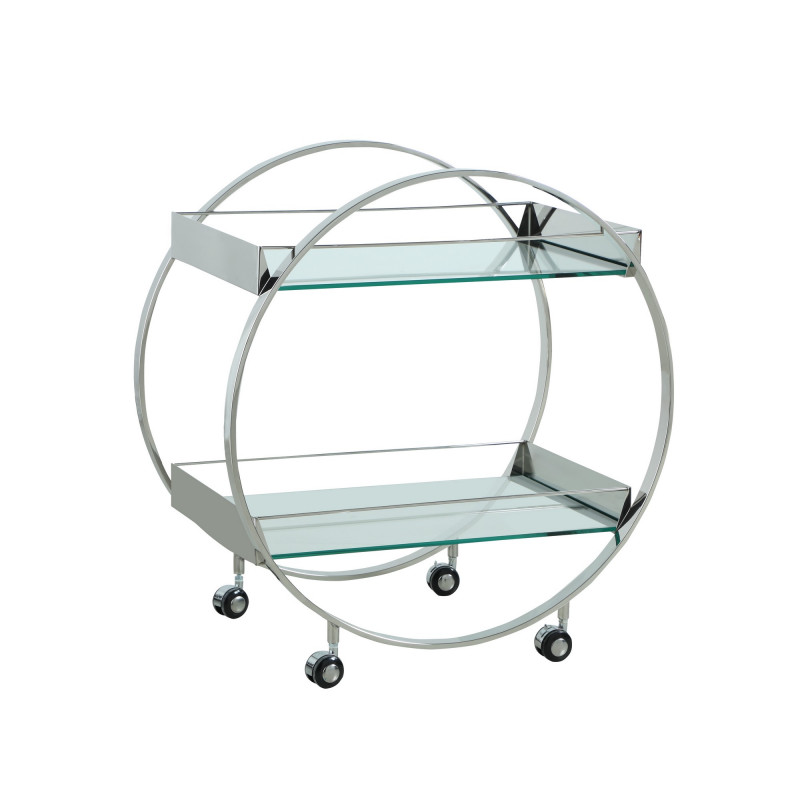 3037-TC Contemporary Circular Tea Cart  Glass Shelves