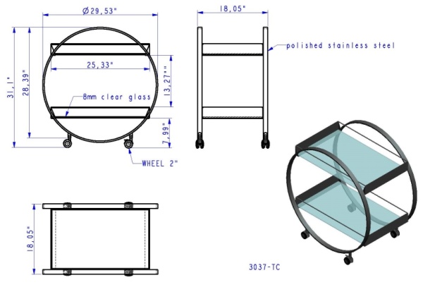 3037 Tc Contemporary Circular Tea Cart Glass Shelves 6