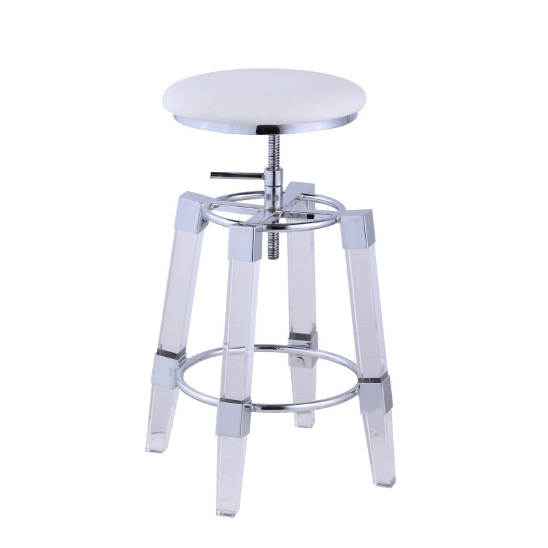 4038 As Wht Contemporary Rotation Adjustable Stool Upholstered Seat 2