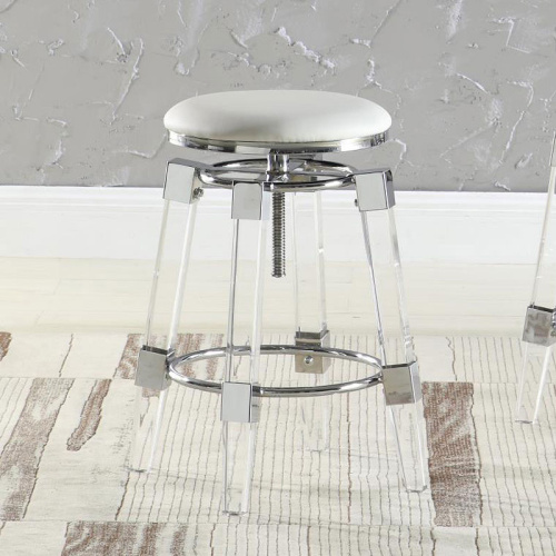 4038-AS-WHT Contemporary Rotation-Adjustable Stool  Upholstered Seat