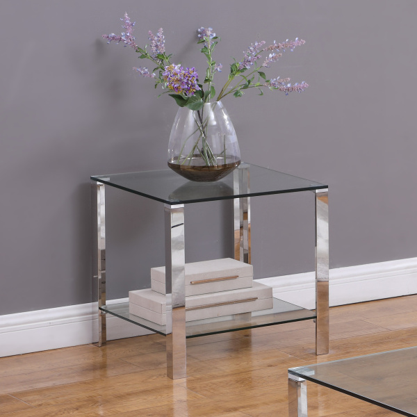5080-LT Contemporary Rectangular Glass & Stainless Steel Lamp Table