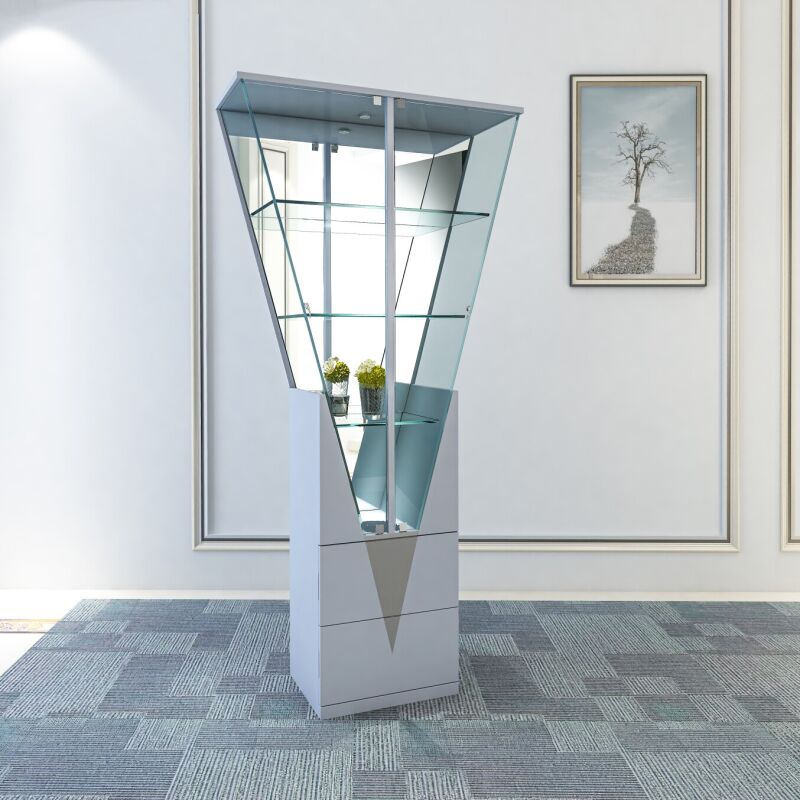 6625-CUR Triangular Design Curio w/ Shelves, Drawers & LED Lights