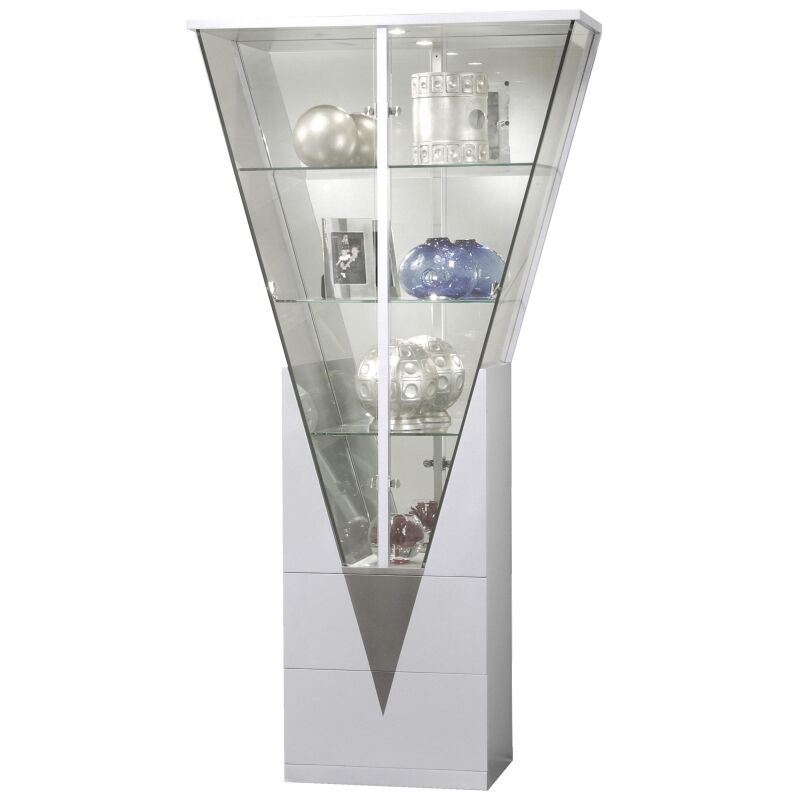 6625-CUR Triangular Design Curio w/ Shelves, Drawers & LED Lights