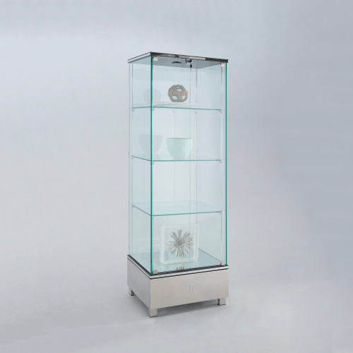 6628-CUR-STL Contemporary Glass Curio  Shelves, Drawer & LED Lights