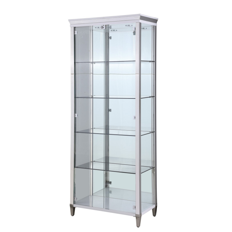 6652-CUR Contemporary Tempered Glass Curio  Shelves, Lighting & Locking Doors