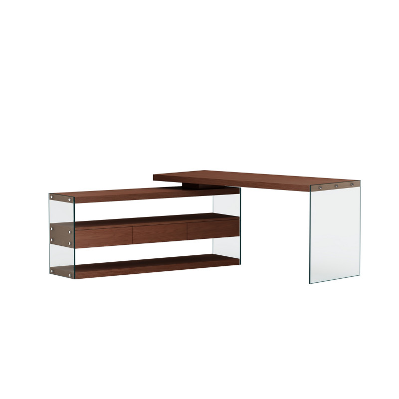 6902-DSK-WAL Rotatable Wooden Desk  3 Drawers and 3 Shelves