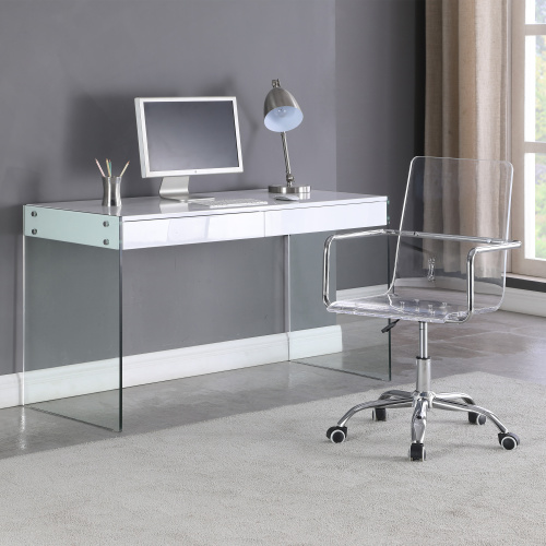 6903-DSK Contemporary Gloss White & Glass Desk