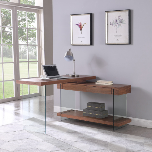 6920 Dsk Wal Modern Rotatable Glass Wooden Desk Drawers Shelf 3