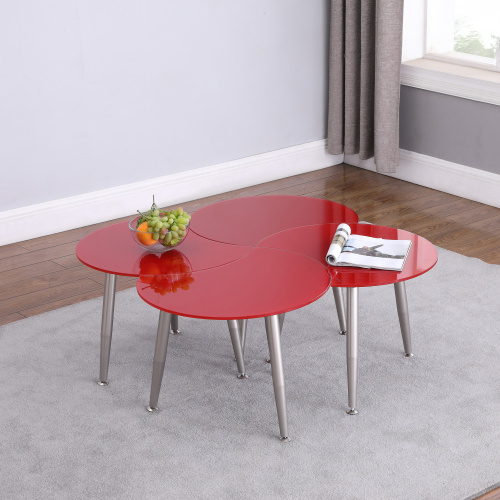 8072-CT-RED Contemporary Shaped-Top Glass Cocktail Table