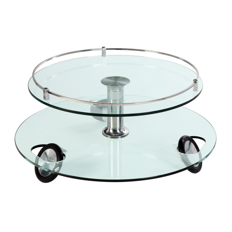 8178-CT Contemporary Two-Tier Rolling Round Glass Cocktail Table