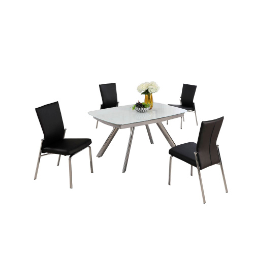 ALINA-MOLLY-5PC-BLK Contemporary Dining Set  Extendable Starphire Glass Table & 4 Motion Back Side Chairs
