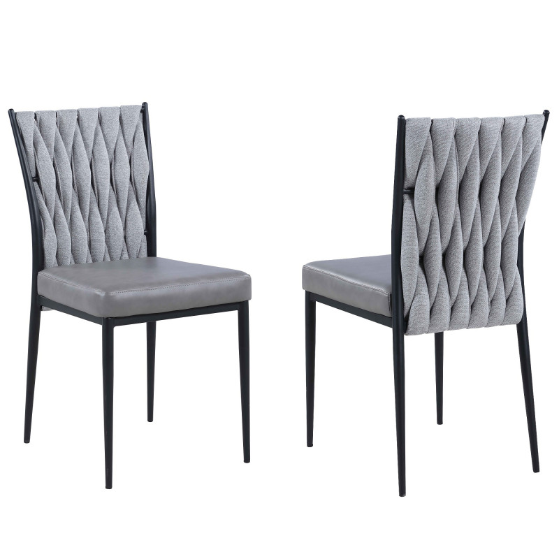 AMANDA-SC-GRY Contemporary Side Chair  Weave Back (Set of 2)