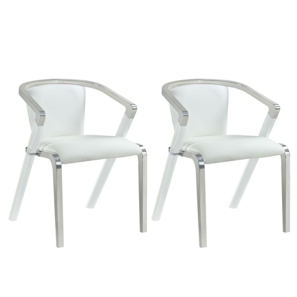 BRUNA-AC-WHT Modern Arm Chair  Steel & Solid Acrylic Frame Set of 2