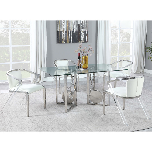 Bruna Dt 4272 Contemporary Glass Top Dining Table Dual Steel Base Set 1
