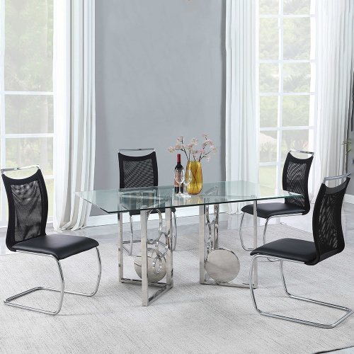 Bruna Dt 4272 Contemporary Glass Top Dining Table Dual Steel Base Set 10
