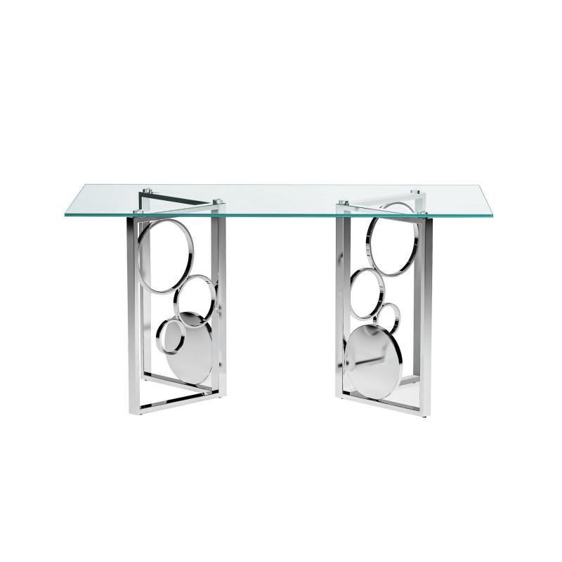 Bruna Dt 4272 Contemporary Glass Top Dining Table Dual Steel Base Set 4