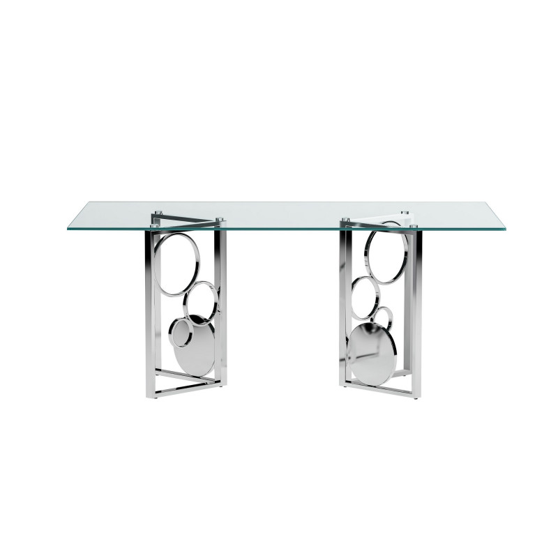 Bruna Dt 4272 Contemporary Glass Top Dining Table Dual Steel Base Set 5