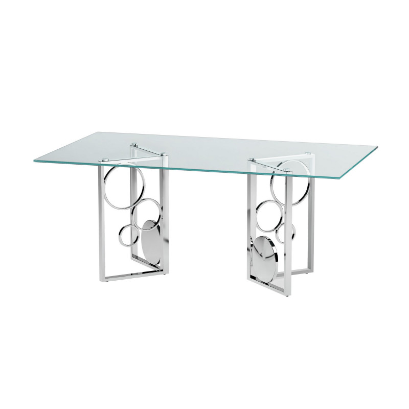 Bruna Dt 4272 Contemporary Glass Top Dining Table Dual Steel Base Set 7