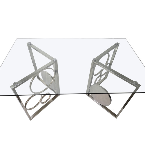 Bruna Dt 4272 Contemporary Glass Top Dining Table Dual Steel Base Set 8