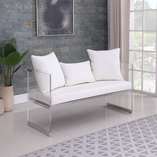 CIARA-BCH-WHT Contemporary Acrylic Bench  Upholstered Seat