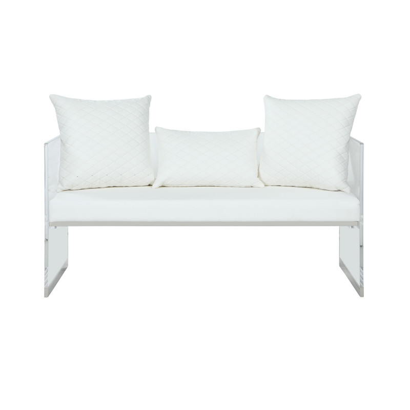 Ciara Bch Wht Contemporary Acrylic Bench Upholstered Seat 3
