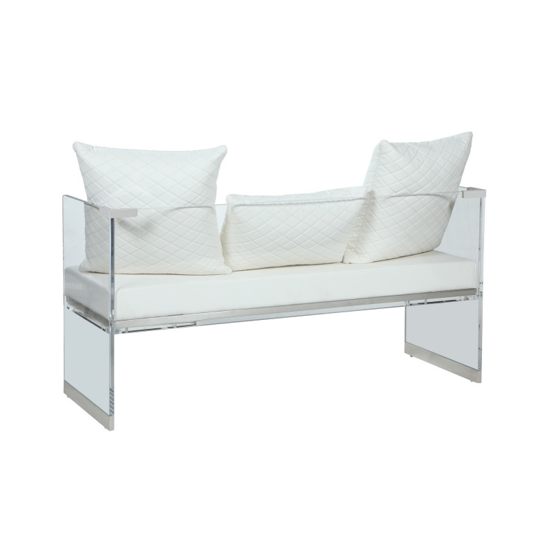 Ciara Bch Wht Contemporary Acrylic Bench Upholstered Seat 5
