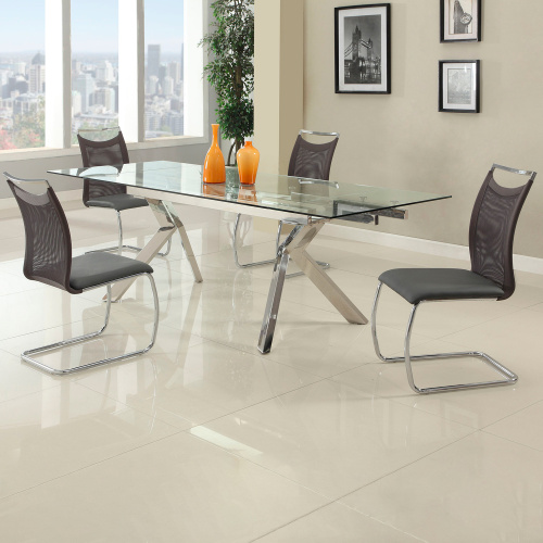 ELLA-NADINE-5PC Contemporary Dining Set  Extendable Table & 4 Cantilever Mesh Chairs