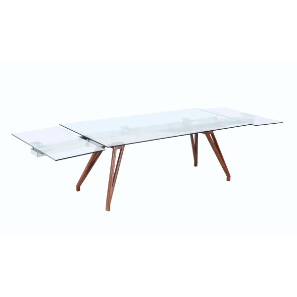 Erika Dt Chintaly Modern Dining Table Extendable Glass Top Solid Wood Legs 2