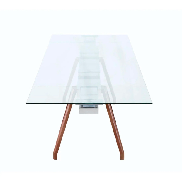 Erika Dt Chintaly Modern Dining Table Extendable Glass Top Solid Wood Legs 4