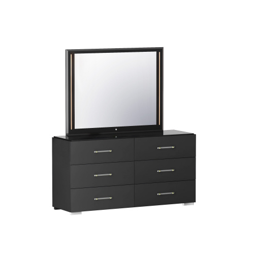 FLORENCE-MIR Modern Gloss Black Framed Mirror  LED Lighting