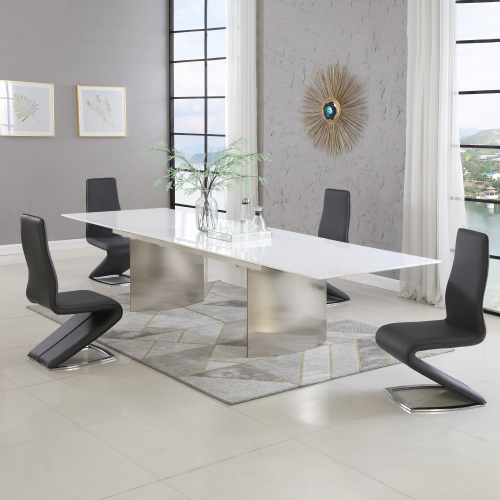 Glenda Tara 5pc Dining Set Contemporary Extendable White Table Modern Black Chairs 2