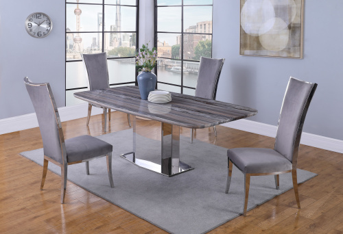 Isabel 5pc Contemporary Dining Set Marble Top Table 4 Chairs 1