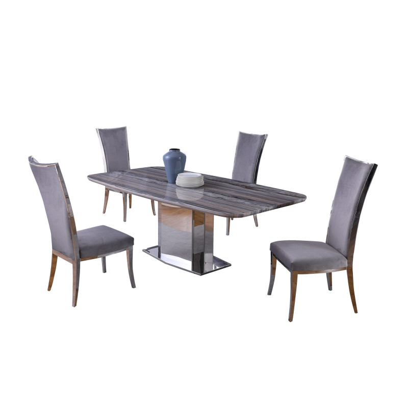 ISABEL-5PC Contemporary Dining Set  Marble Top Table & 4 Chairs