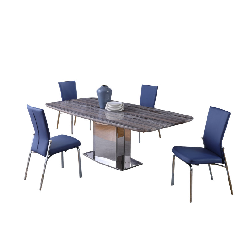 ISABEL-MOLLY-5PC Contemporary Dining Set  Marble Table & 4 Motion-Back Chairs