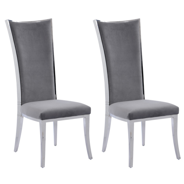 ISABEL-SC-GRY-POL High Back Upholstered Chair  Stainless Steel Frame (Set of 2)