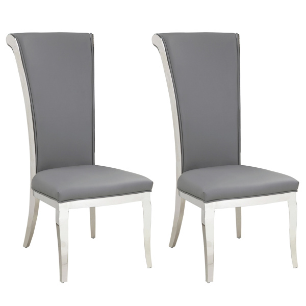 JOY-SC-GRY-PU Contemporary Tall Roll Back Side Chair (Set of 2)